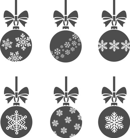 Christmas ball with snowflakes. Holiday toy icon set. Happy New Year vector illustration.のイラスト素材