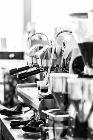 espresso coffee maker in black and whiteの写真素材