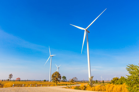beautiful wind turbines generating electricity, in Huai Bong district, Thailandの写真素材