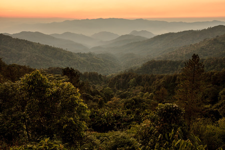 Beautiful sunrise over mountain in northern of Thailandの写真素材