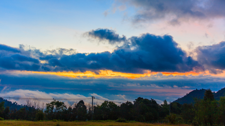 sunrise sky and cloud with morning fogの写真素材