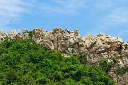 mountain with rock and blue skyの写真素材