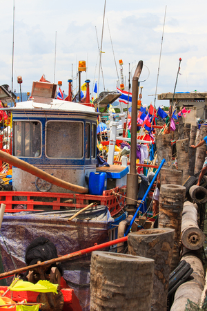 Fisherman boat at pierの写真素材