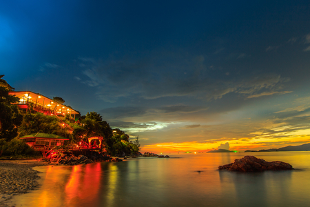 Beautiful sunset sky on tropical beach and island sea of Thailanddの写真素材
