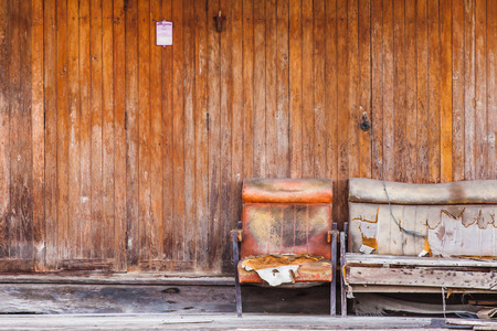 wood wall of thai old houseの写真素材