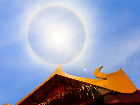 fantastic beautiful sun halo phenomenon in thailandの写真素材