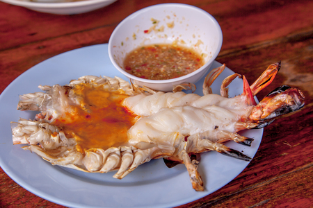 Grill prawn with spicy sauceの写真素材
