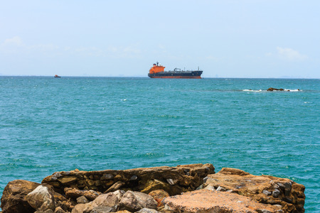 Sea of bay with transport shipの写真素材