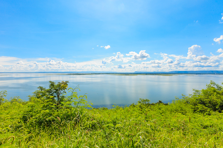 Lake view and blue skyの写真素材