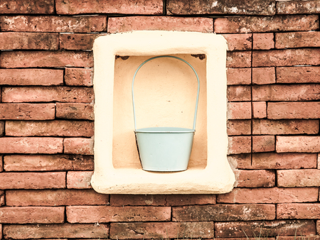 Brick wall decor in gardenの写真素材