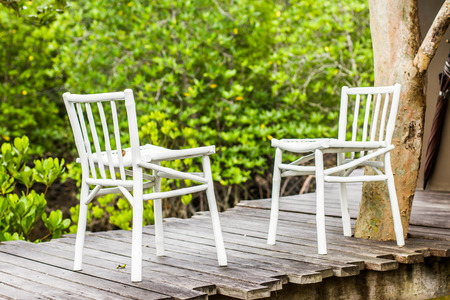 Empty white chairの写真素材
