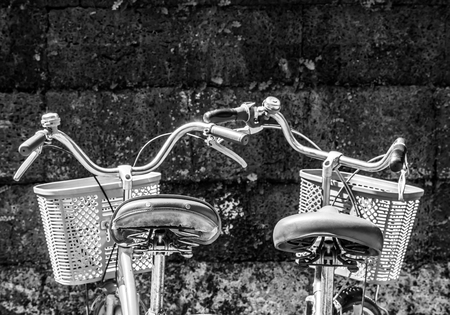 Two bicycle in black and white photoの写真素材