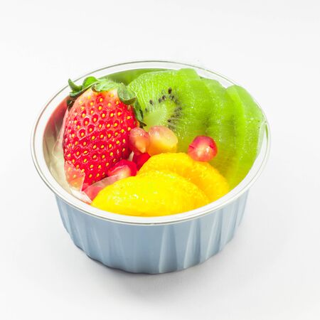 Fruit cake on white backgroundの写真素材