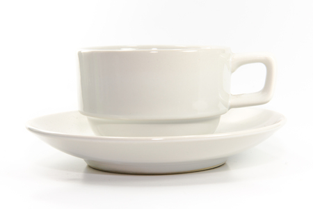 White coffee cup on white backgroundの写真素材