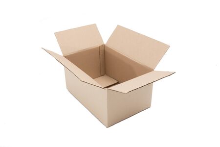 Brown open paper box on white backgroundの写真素材