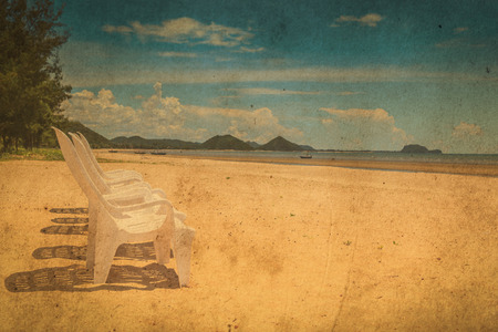 Retro sunbed on sand beachの写真素材