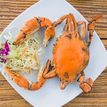 Steam crabs in white plateの写真素材