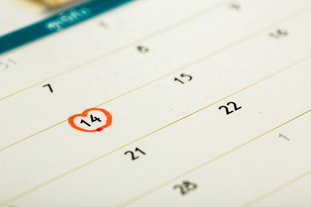 Save the date on valentine day on calendarの写真素材