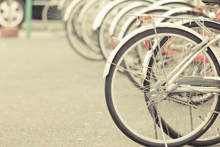 Bicycle parking in Japan. vintage filterの写真素材