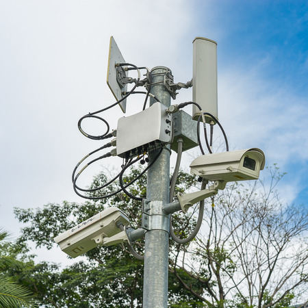 CCTV security camera in parkの写真素材