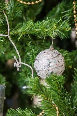 Christmas light and tree decor backgroundの写真素材