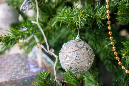 Christmas light and tree decor backgroundの写真素材