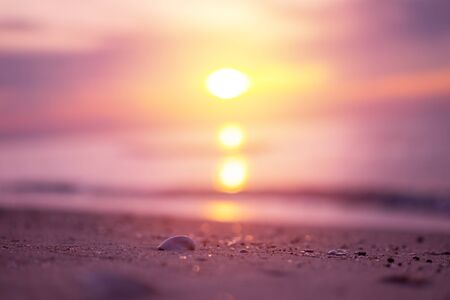 Beautiful sunrise over tropical beach. purple filterの写真素材