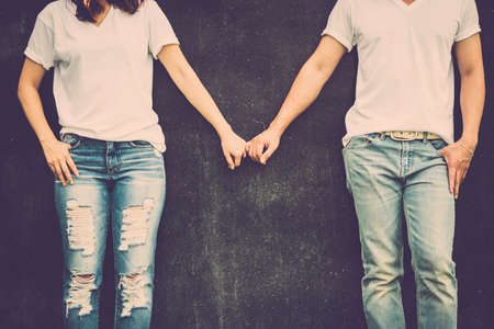 Love couple hold hand together for long term relationの写真素材