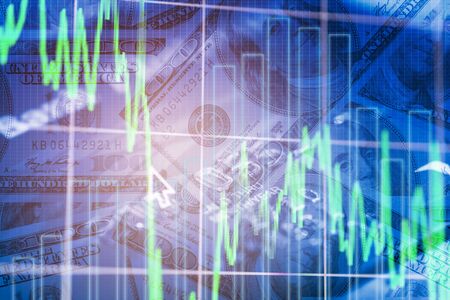 Double exposure business trading graph and money cash backgroundの写真素材