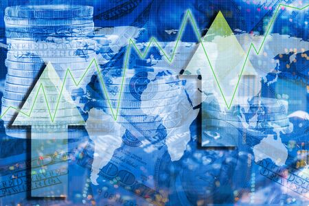 Double exposure business trading and city background.の写真素材