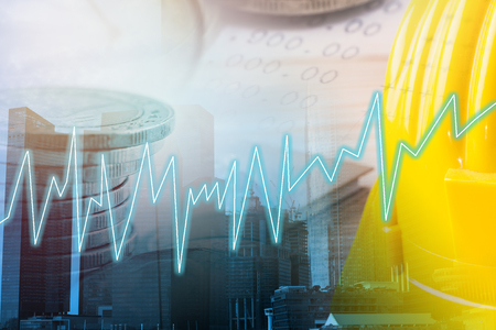 Double exposure business trading graph backgroundの写真素材