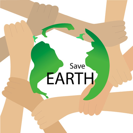 Save planet vector concept. Earth protected by hands.のイラスト素材