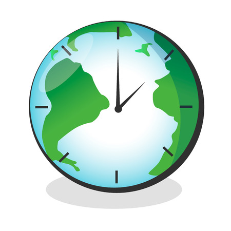 Vector Earth map with clock face isolated on white background.のイラスト素材
