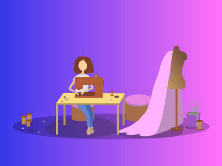 Vector illustration girl in attelier.のイラスト素材