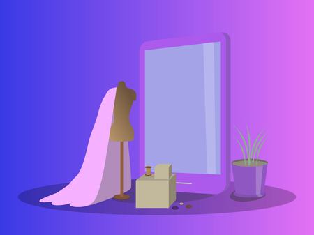 Vector illustration girl in attelier.のイラスト素材