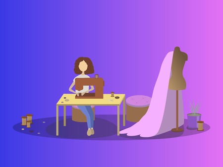 Vector illustration girl in attelier.のイラスト素材