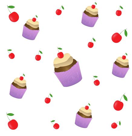 Cake with cherry seamless pattern. Cake sweet dessert for holiday.のイラスト素材