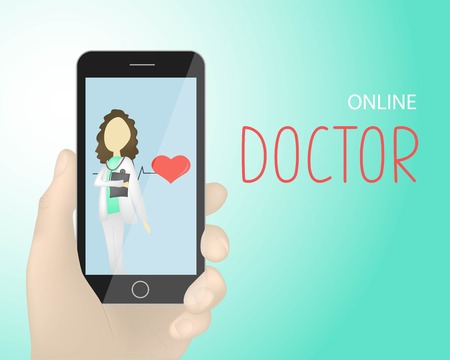 mobile phone in hand illustration isolated on white background.のイラスト素材
