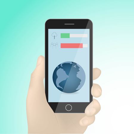 mobile phone in hand illustration isolated on white background.のイラスト素材