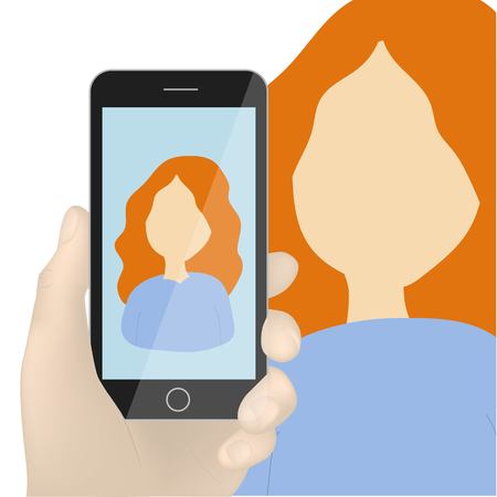 mobile phone in hand illustration isolated on white background.のイラスト素材