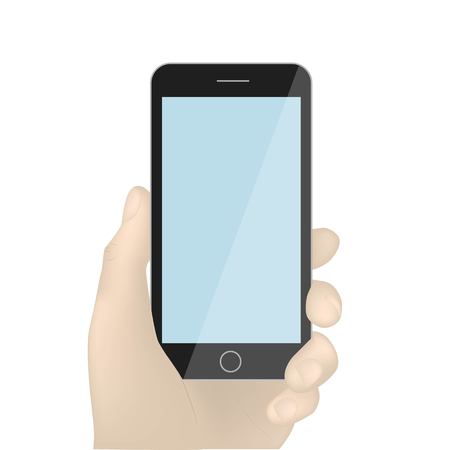 mobile phone in hand illustration isolated on white background.のイラスト素材