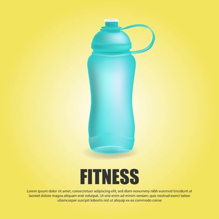 Sport bottle vector sportive water bottled drink thermo and fitness plastic energy beverage with straw illustration sporting set of bottling flask isolated on white backgroundのイラスト素材