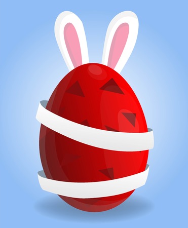 Holy Easter holiday greeting colorful postcard with decorated easter eggs and rabbit ears on backgroundのイラスト素材