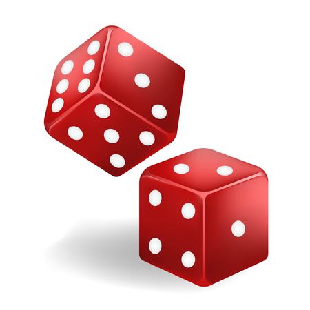 Red game dice in flight. Casino gambling.のイラスト素材