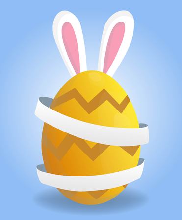 Holy Easter holiday greeting colorful postcard with decorated easter eggs and rabbit ears on backgroundのイラスト素材
