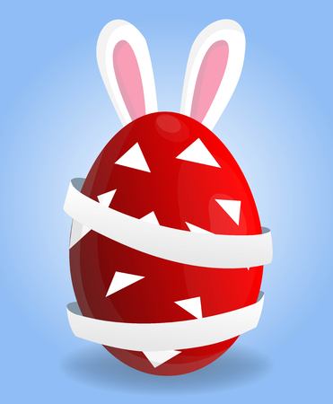 Holy Easter holiday greeting colorful postcard with decorated easter eggs and rabbit ears on backgroundのイラスト素材