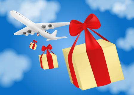 Packages are flying on parachutes.Flat elements isolated vector illustrationのイラスト素材