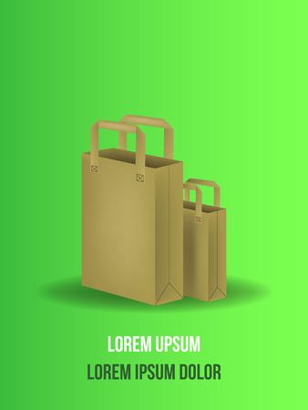 Grocery paper bag with vector illustration isolated on green background.のイラスト素材