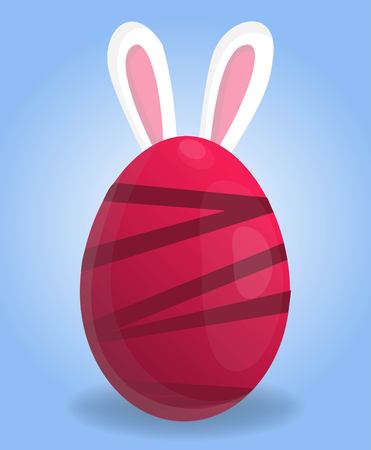 Holy Easter holiday greeting colorful postcard with decorated easter eggs and rabbit ears on backgroundのイラスト素材