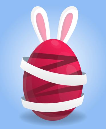 Holy Easter holiday greeting colorful postcard with decorated easter eggs and rabbit ears on backgroundのイラスト素材